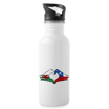 Wales Chile flag hands heart shape used - Water bottle with straw - white - Right