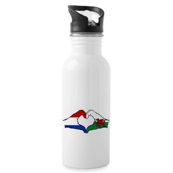 Holland Wales Flag Hands Heart Shape - Water bottle with straw - white - Right