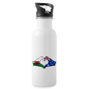 Wales Australia Flag Hands Heart Shape - Water bottle with straw - white - Right