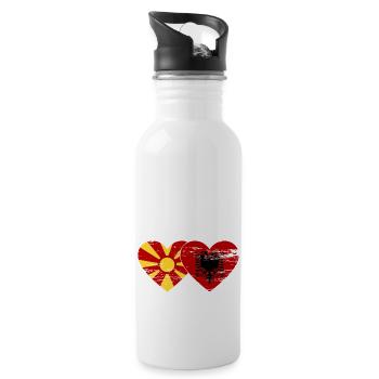 Macedonia Albania flag heart used - Water bottle with straw - white - Right