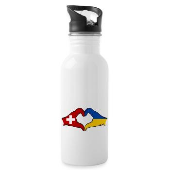 Switzerland Ukraine Flag Hands Heart Shape - Water bottle with straw - white - Right