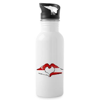 Singapore Austria Flag Hands Heart Shape Used - Water bottle with straw - white - Right