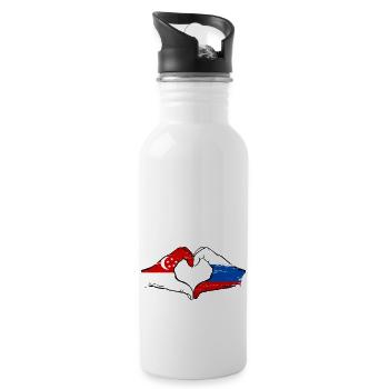 Singapore Russia Flag Hands Heart Shape Used - Water bottle with straw - white - Right