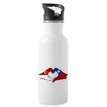 Singapore Taiwan Hands Heart Shape - Water bottle with straw - white - Right