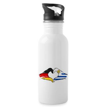 Allemagne Uruguay drapeau mains coeur utilisé - Gourde avec paille intégrée - blanc - Droite
