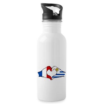 France Uruguay Flag Hands Heart Shape - Water bottle with straw - white - Right