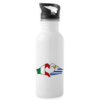 Italy Uruguay Flag Hands Heart Shape - Water bottle with straw - white - Right