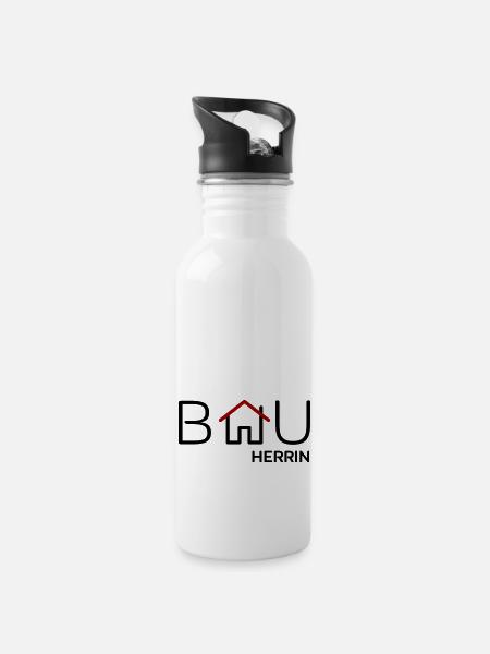Bauherrin - Trinkflasche mit integriertem Trinkhalm - Weiß