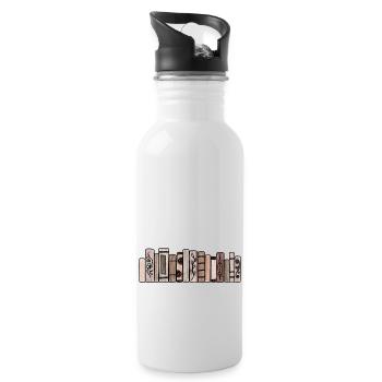 Braune Pastellbücher - Trinkflasche mit integriertem Trinkhalm - Weiß - Rechts