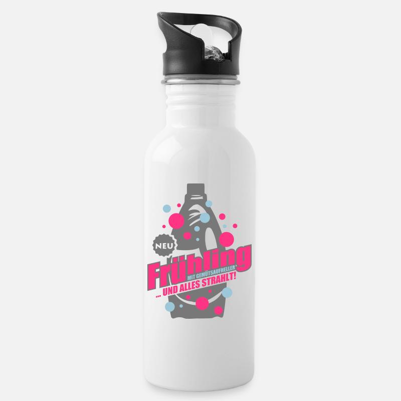 spring - Water bottle with straw - white