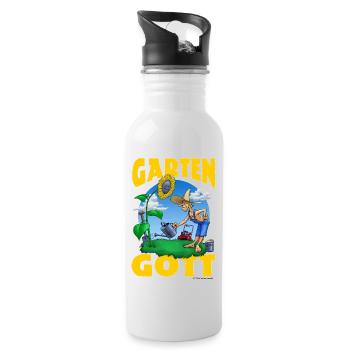 Garten Gott Sonnenblume no problem RAHMENLOS - Trinkflasche mit integriertem Trinkhalm - Weiß - Rechts