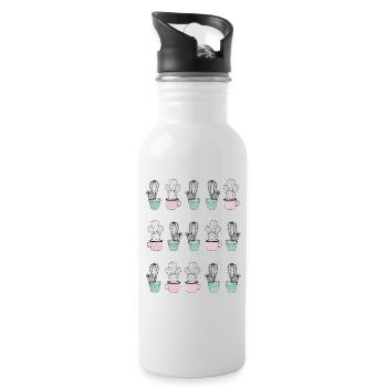 kaktusmuster - Trinkflasche mit integriertem Trinkhalm - Weiß - Rechts