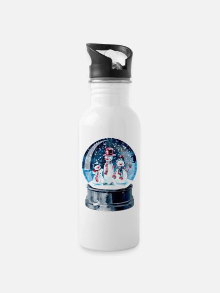 Weihnachten Schneekugel - Trinkflasche mit integriertem Trinkhalm - Weiß