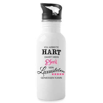 Ich arbeite hart - Pferd - Trinkflasche mit integriertem Trinkhalm - Weiß - Rechts