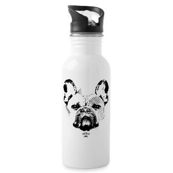 Französische Bulldogge Sketch - Trinkflasche mit integriertem Trinkhalm - Weiß - Rechts
