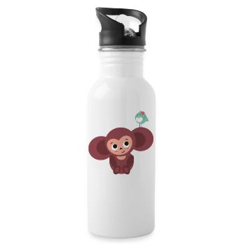 kleiner Affe mit Vogel - Trinkflasche mit integriertem Trinkhalm - Weiß - Rechts