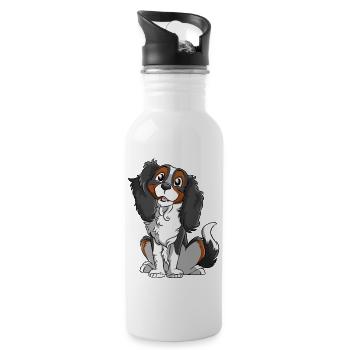 Cavalier King Charles - Noir Tricolore - Gourde avec paille intégrée - blanc - Droite