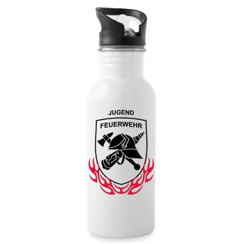 Jugendfeuerwehr Logo Feuer - Trinkflasche mit integriertem Trinkhalm - Weiß - Rechts