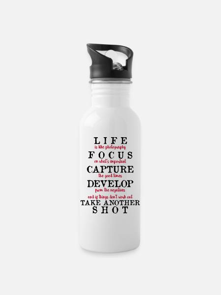 Life is like Photography - camera - Water bottle with straw - white