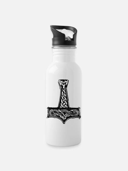 mjolnir - Trinkflasche mit integriertem Trinkhalm - Weiß