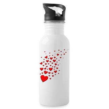 3D Herzen, fliegende Herzchen Geschenk für Frauen - Trinkflasche mit integriertem Trinkhalm - Weiß - Rechts