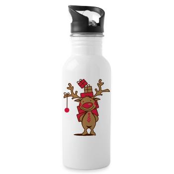 A reindeer with gifts - Water bottle with straw - white - Right