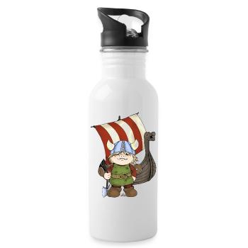 Wikinger Erik mit Schiff - Trinkflasche mit integriertem Trinkhalm - Weiß - Rechts