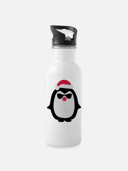 Santa penguin - Water bottle with straw - white
