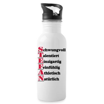Stefan , Vorname,Namensschild,Name,Fun Shirt (25) - Trinkflasche mit integriertem Trinkhalm - Weiß - Rechts