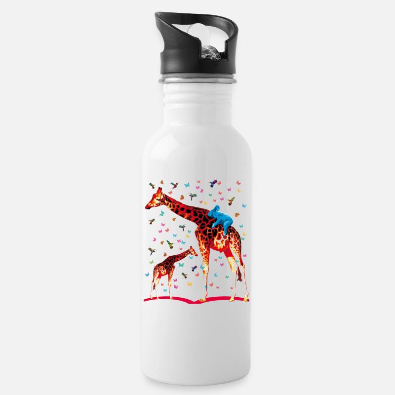 02 Giraffen Koala Kolibris Schmetterlinge - Trinkflasche mit integriertem Trinkhalm - Weiß