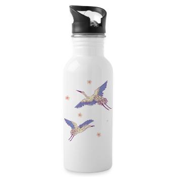 flying cranes - Trinkflasche mit integriertem Trinkhalm - Weiß - Rechts