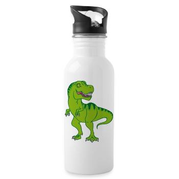 T-Rex / Green Comic Dinosaur - Water bottle with straw - white - Right