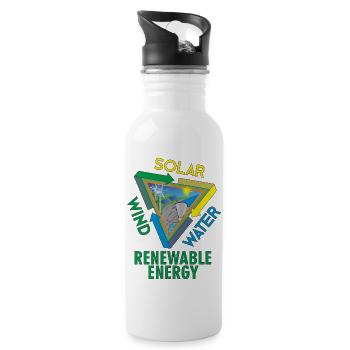 Solar Wind Water Renewable Energy Environmental Protection - Water bottle with straw - white - Right