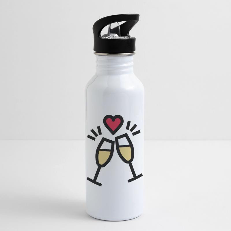 oder Sekt zum Valentinstag Trinkflasche mit integriertem Trinkhalm