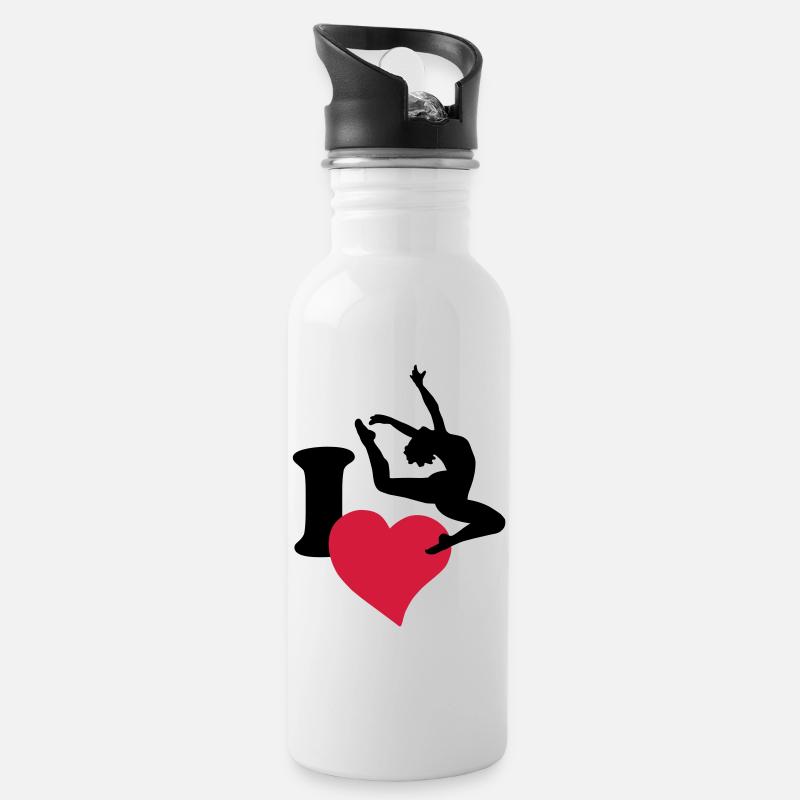 I love dancing - Ich liebe tanzen - Trinkflasche mit integriertem Trinkhalm - Weiß