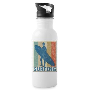 Retro Vintage Style Surfing Surfers Surfboard - Water bottle with straw - white - Right
