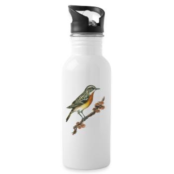 Braunkehlchen / Vogel / Pilze - Trinkflasche mit integriertem Trinkhalm - Weiß - Rechts