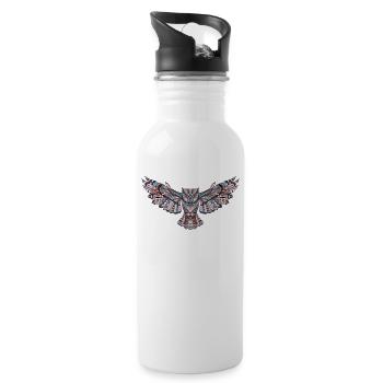 Eule in Mosaik - Trinkflasche mit integriertem Trinkhalm - Weiß - Rechts