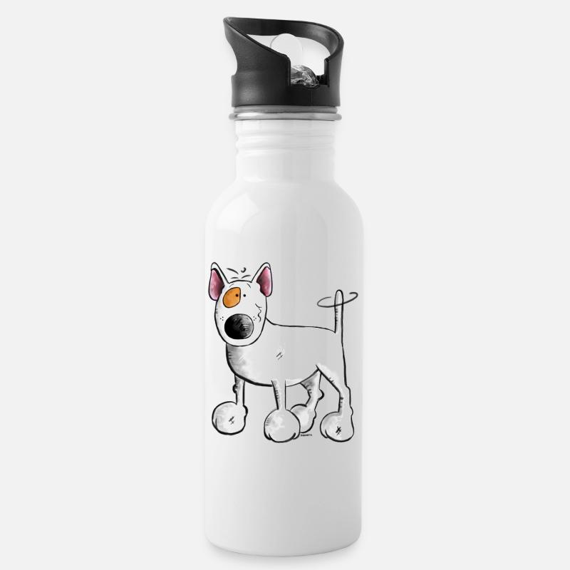 Bullterrier- Bull Terrier - Hund - Trinkflasche mit integriertem Trinkhalm - Weiß