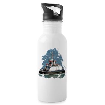 Harbor tugs are also called towboats - Water bottle with straw - white - Right