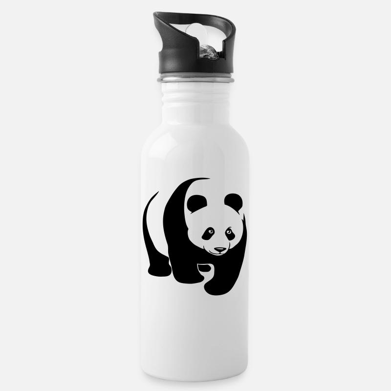 panda bär bear - Trinkflasche mit integriertem Trinkhalm - Weiß
