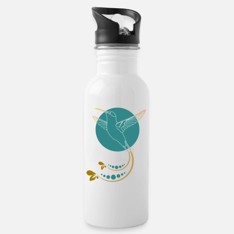 Colibri doré avec ornements - Gourde avec paille intégrée - blanc