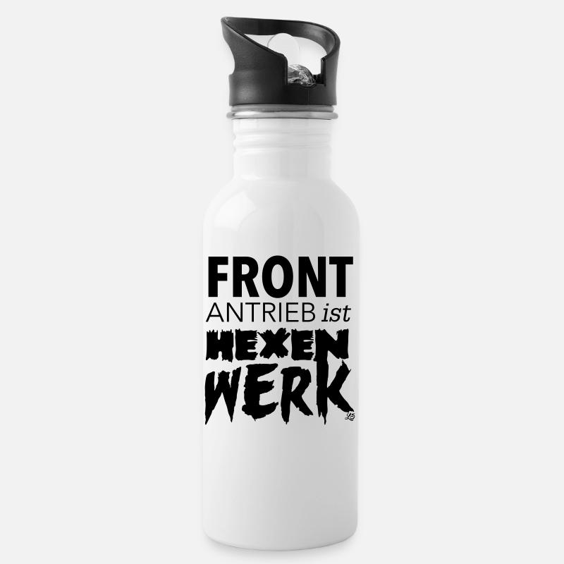 Frontantrieb ist Hexenwerk! - Trinkflasche mit integriertem Trinkhalm - Weiß