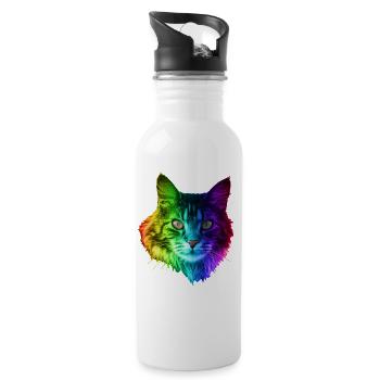 Regenbogenkatze - Trinkflasche mit integriertem Trinkhalm - Weiß - Rechts