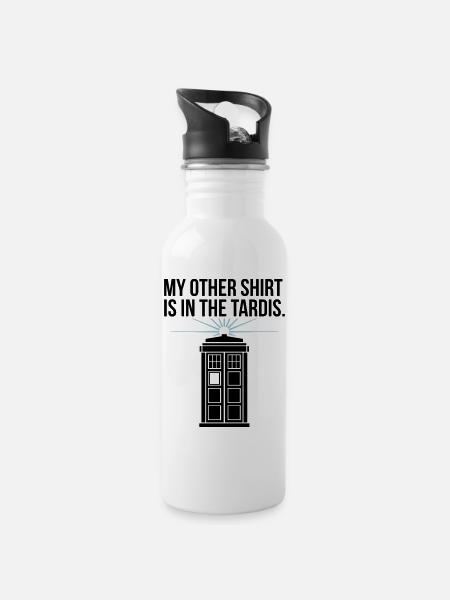 My Other Shirt Is In The Tardis - Trinkflasche mit integriertem Trinkhalm - Weiß