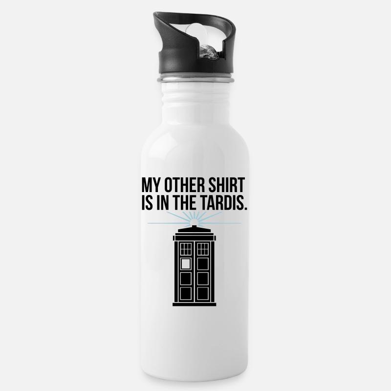 My Other Shirt Is In The Tardis - Trinkflasche mit integriertem Trinkhalm - Weiß