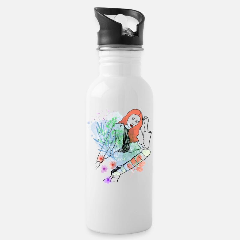 Frau Blume - Trinkflasche mit integriertem Trinkhalm - Weiß