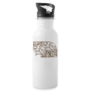 Süße Hand gezeichnete Eulen, Illustration - Trinkflasche mit integriertem Trinkhalm - Weiß - Rechts