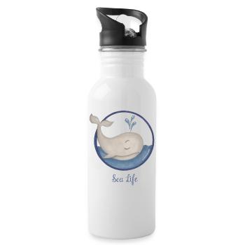 Whale with fountain - Water bottle with straw - white - Right