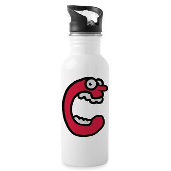 Letter C funny face screaming Monster - Water bottle with straw - white - Right
